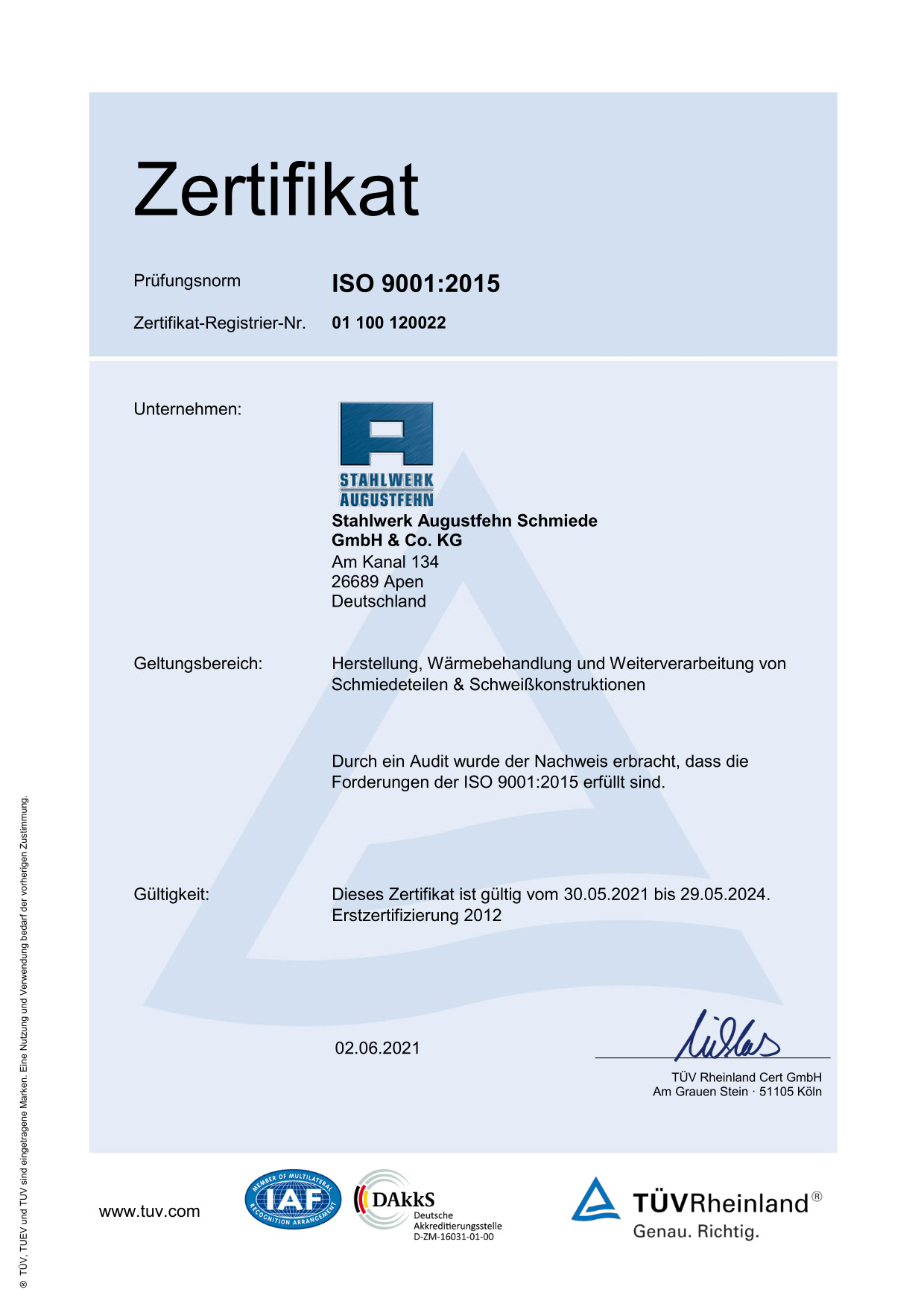 ISO-9001.2015-TÜV-Zertifikat
